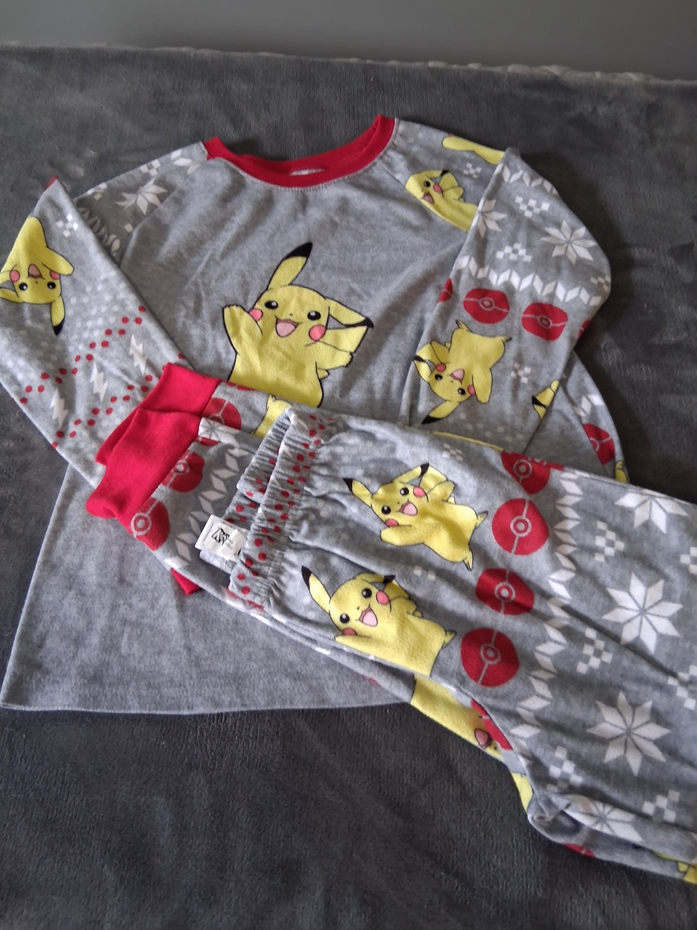 Pokemon Grey, Yellow & Red Pikachu Kids Pajama Set L (10-12)
